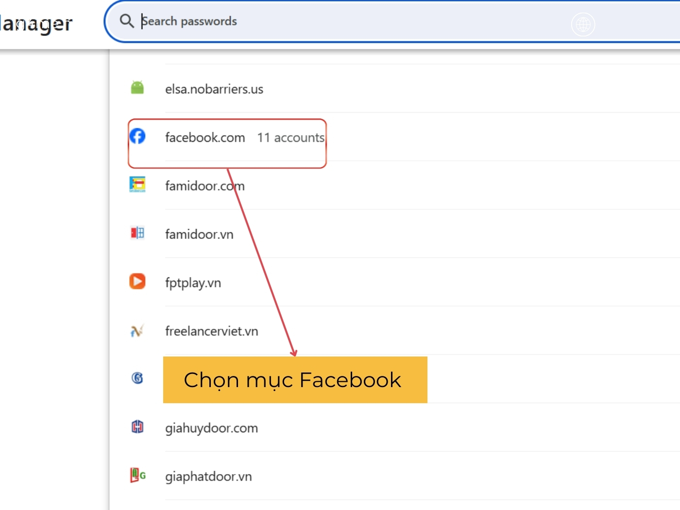 Tìm kiếm mục Facebook 