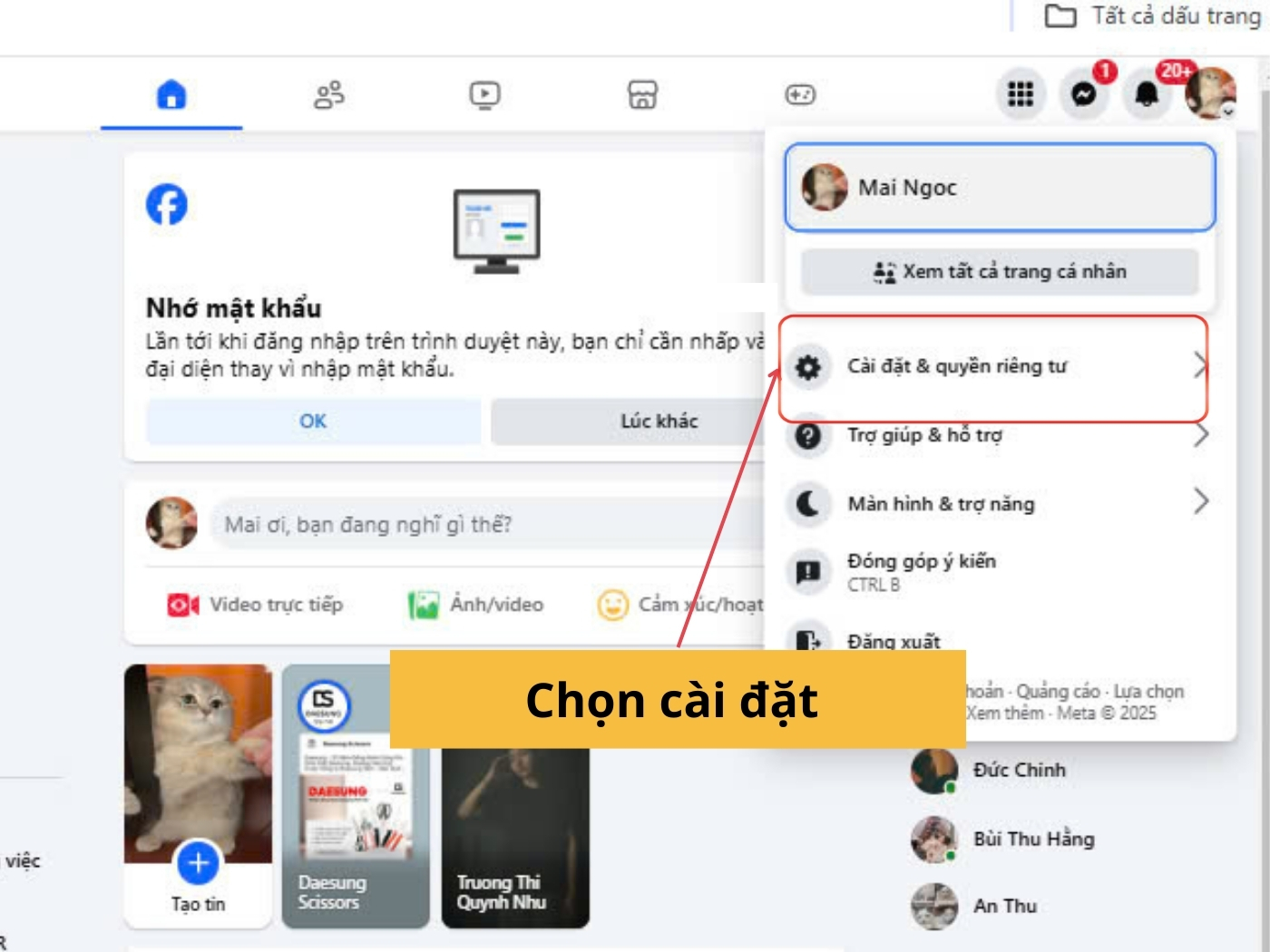 Vào phần cài đặt trong quyền riêng tư 